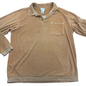 Irvine Park Pullover Mens XL Tall Brown Long Sleeve Velour Polo Shirt Pocket VTG